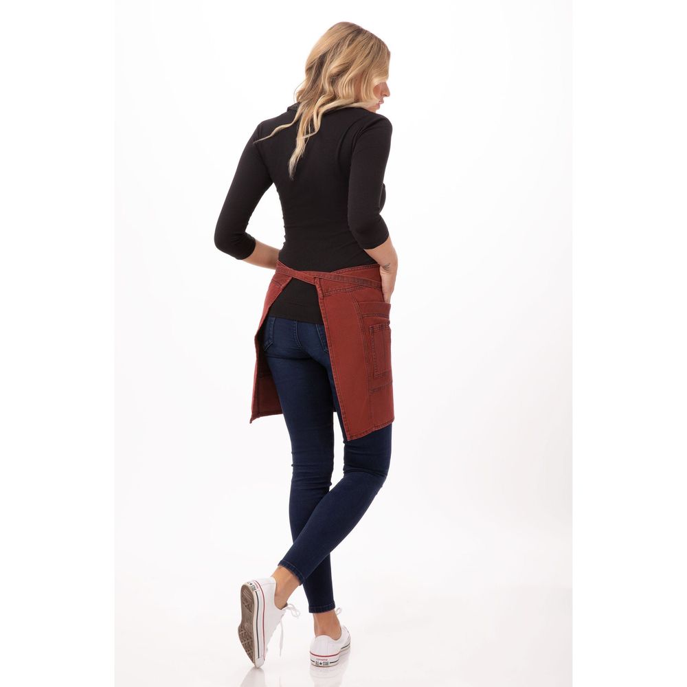 Chef Works Red Navy Uptown Half Bistro Apron, 18 inch Long x 31 inch Wide