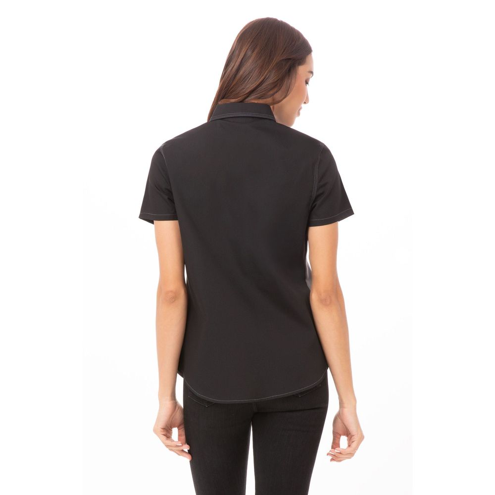 Chef Works Black Grey Mesh Large Slim Fit Universal Contrast Shirt for Women