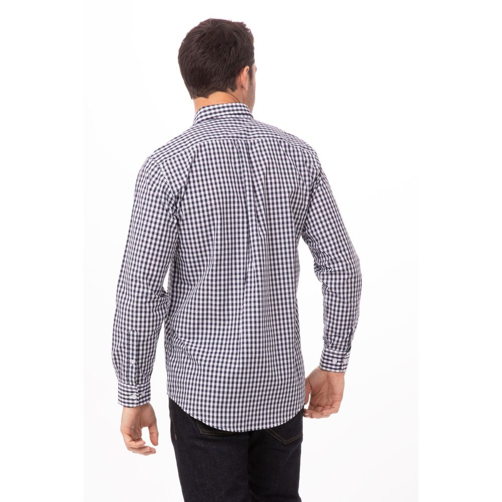 Chef Works Dark Navy and White Check Small Modern Fit Gingham Dress Shirt for Men
