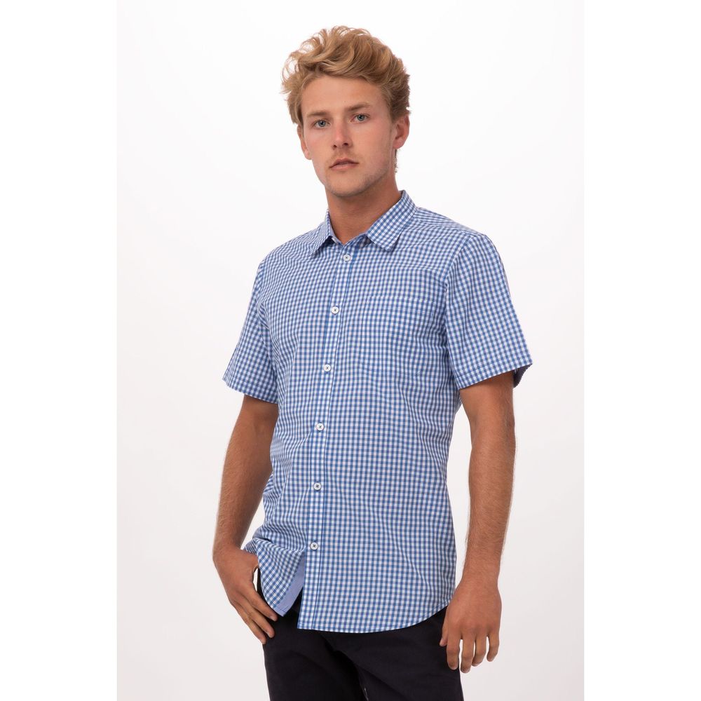 Chef Works Blue 4XL Modern Gingham Short Sleeve Dress Shirt for Men