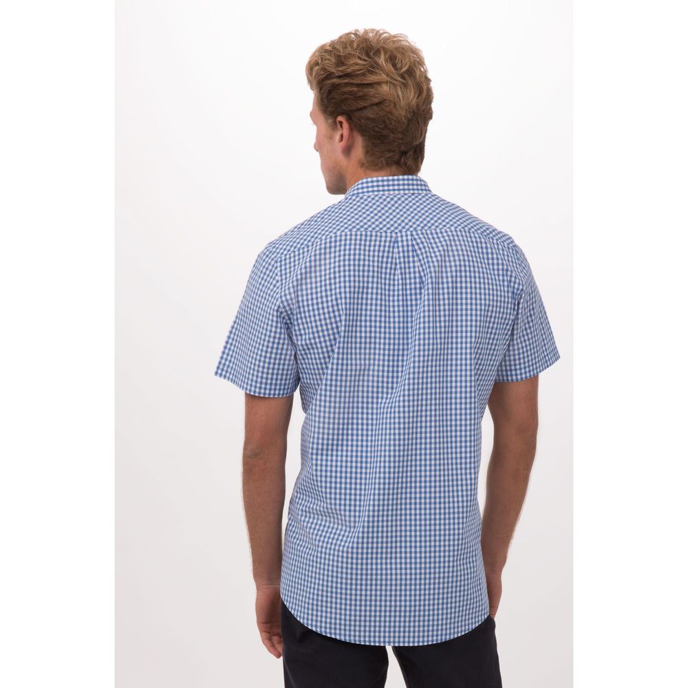 Chef Works Blue Large Modern Gingham Short Sleeve Dress Shirt for Men