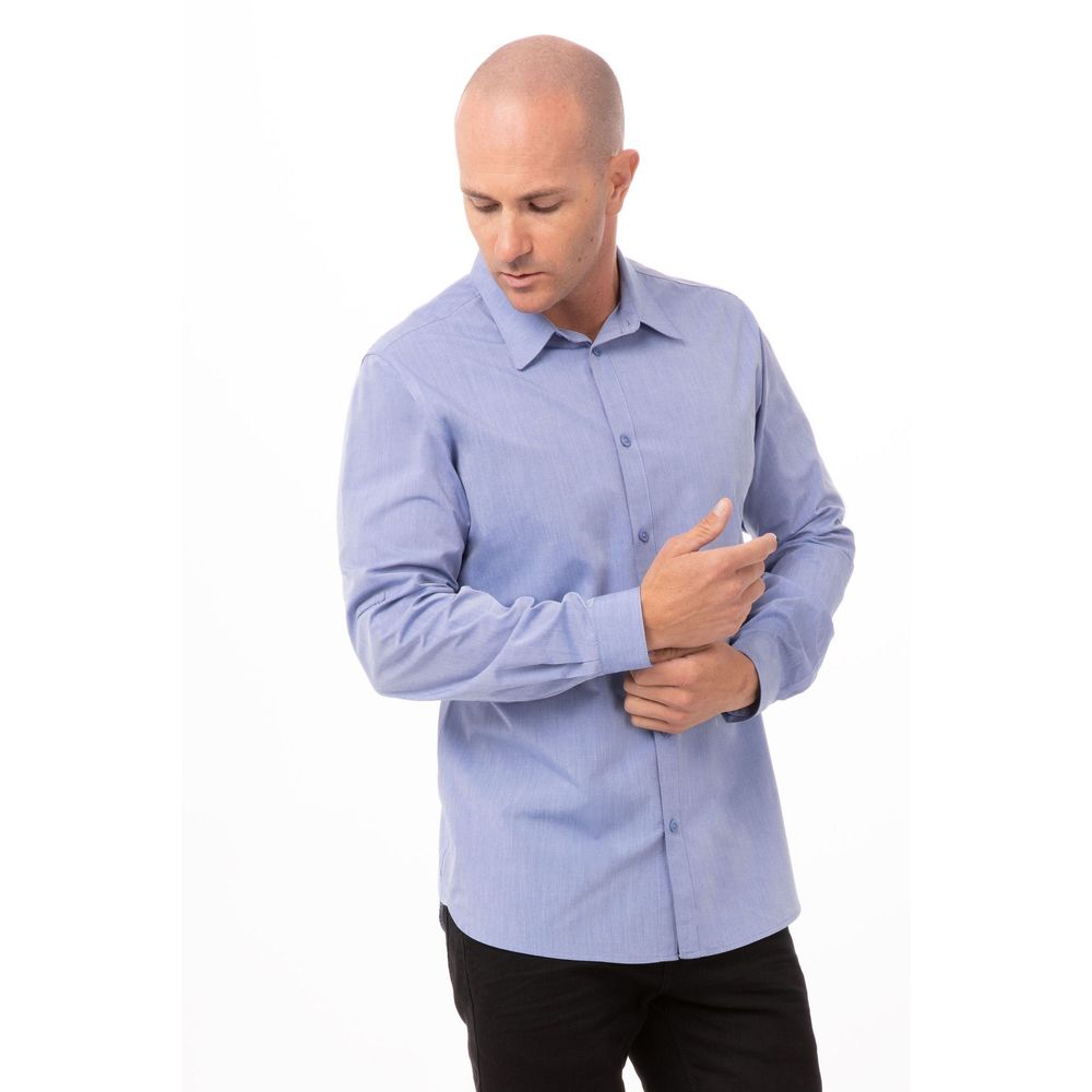 Cubavera Chambray Pintuck Camisa Geométrica De Manga Corta Abotonada