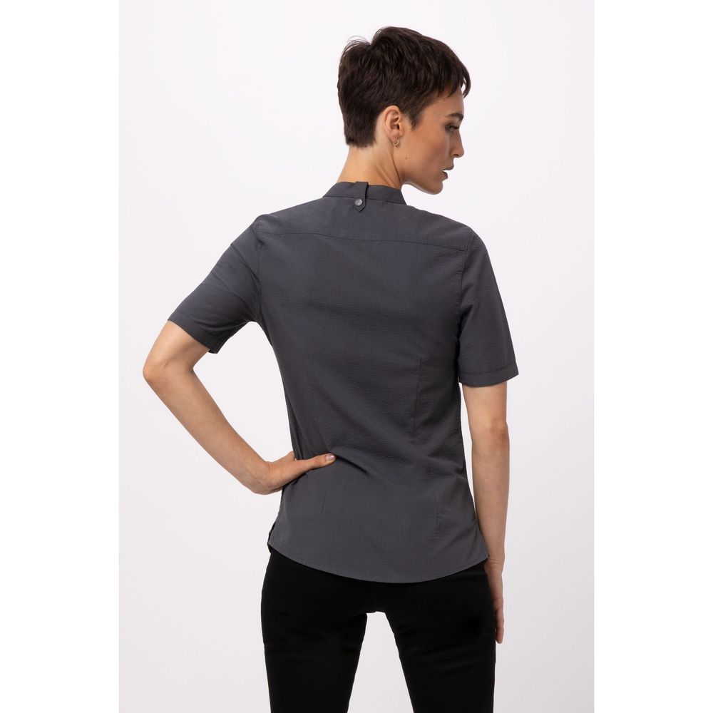 Chef Works Charcoal Large Classic Fit Seersucker Shirt for Women
