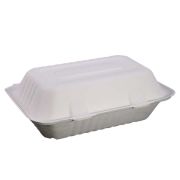 KITCH 24/7 White Compostable Molded Fiber Hinged Container, 9 x 6 inch -- 200 per case