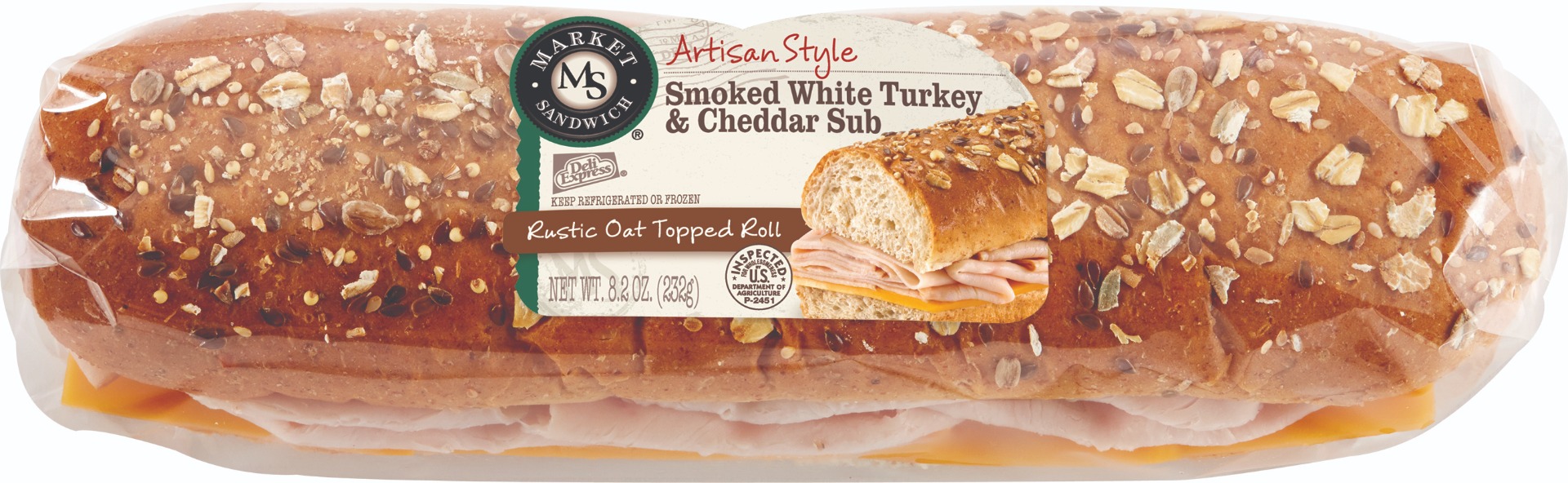 Market Artisan Style Smoked White Turkey And Cheddar Sub Sandwich, 8.2 Ounce -- 8 Per Case