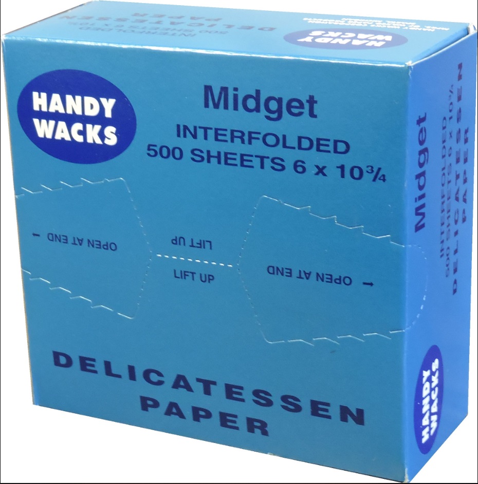 Handy Wacks Interfolded Dry Waxed Delicatessen Paper, 6 x 10.75 inch -- 6000 per case.