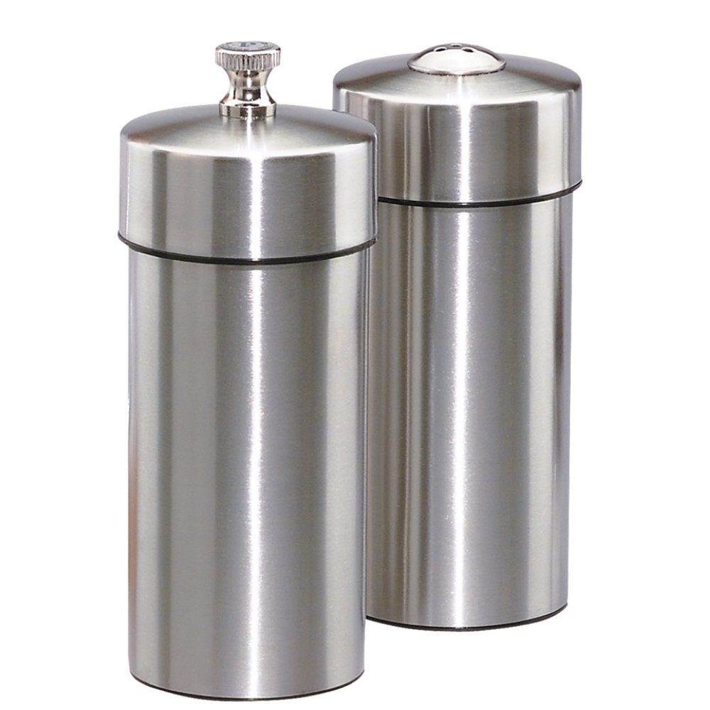 Chef Specialties Futura Brushed Stainless Pepper Mill And Salt Shaker Set, 5.5 Inch