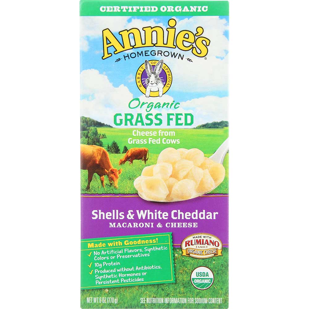 Annie's Homegrown Organic Grass Fed Shells And White Cheddar Macaroni And Cheese, 6 Ounce -- 12 Per Case