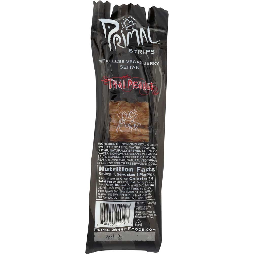 Primal Strips Thai Peanut Meatless Jerky, 1 Ounce -- 24 Per Case