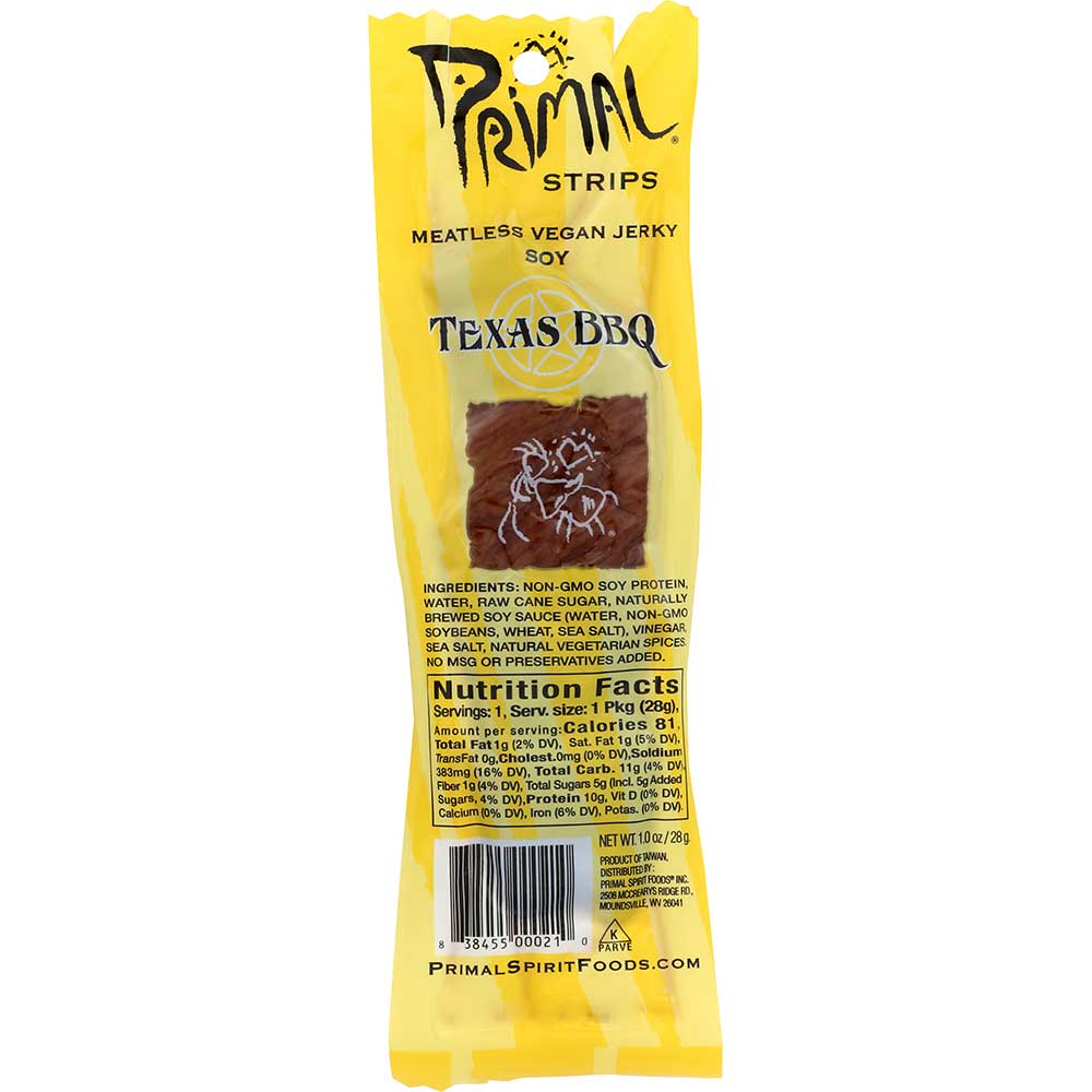Primal Strips Texas Barbeque Meatless Jerky, 1 Ounce -- 24 Per Case