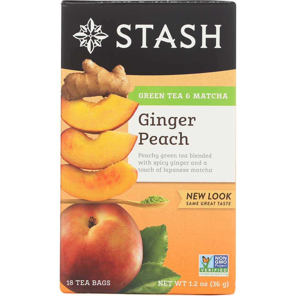 Stash Green And White Tea Blend, Ginger Peach Green, 18 Bags Count -- 6 Per Case