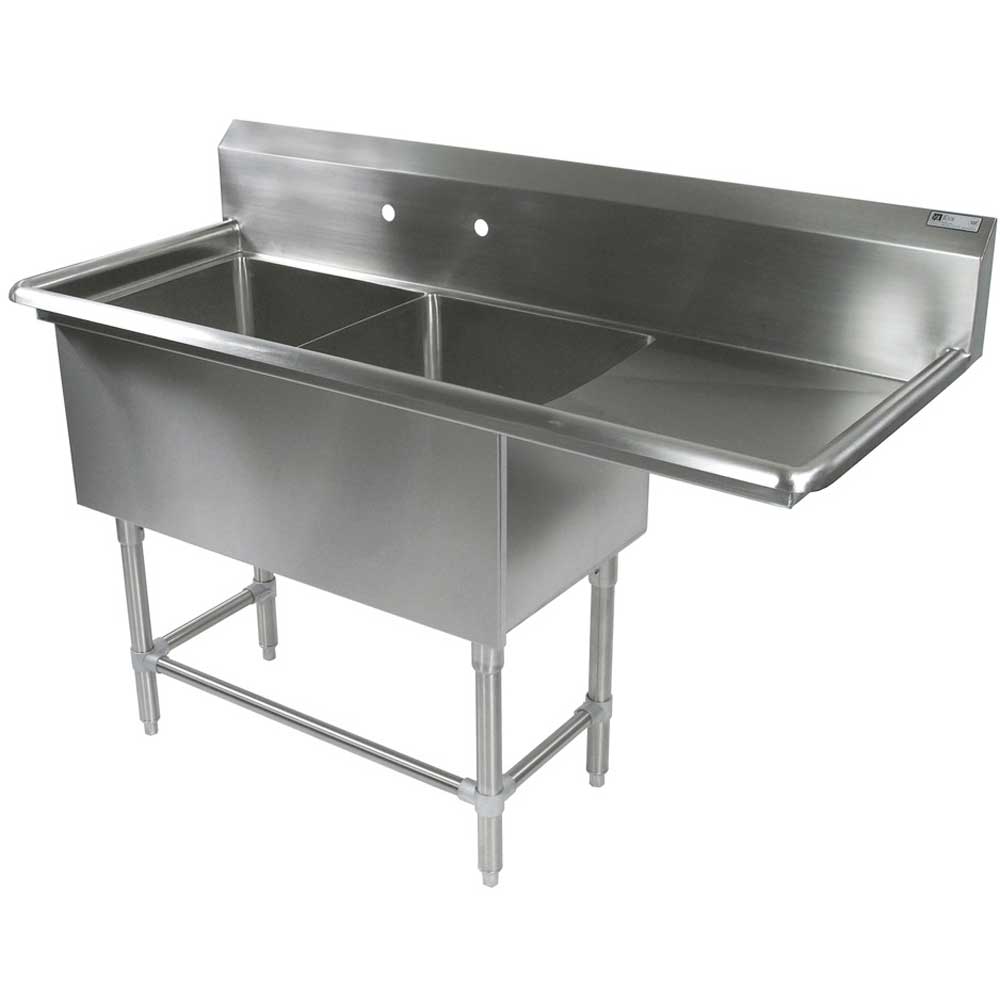 John Boos 16 Gauge Stainless Steel Two Bowl Sink with 36 inch Single Drainboard, 100 3/16 x 29 1/2 inch.