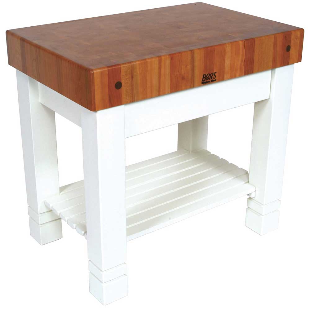 John Boos Alabaster Base Cream Finish Cherry Top Homestead Block Table, 36 X 24 X 5 Inch