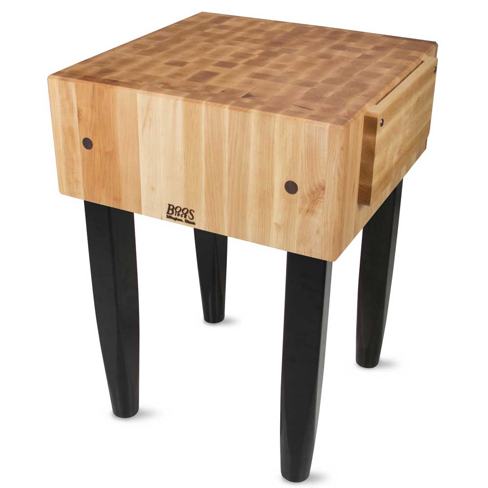 John Boos Cream Finish Maple Butcher Block with Knife Holder and Warm