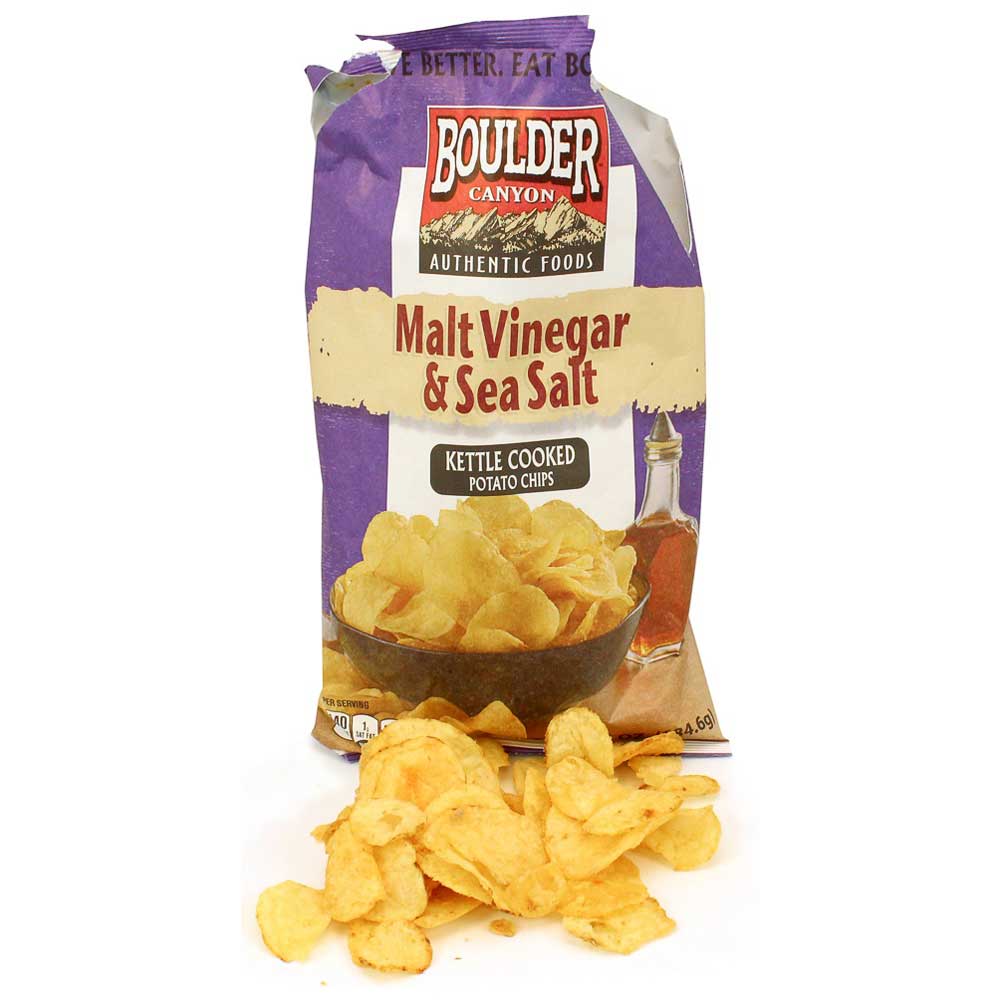 Boulder Canyon Malt Vinegar and Sea Salt Kettle Cooked Potato Chips, 6.5 Ounce -- 12 per case.