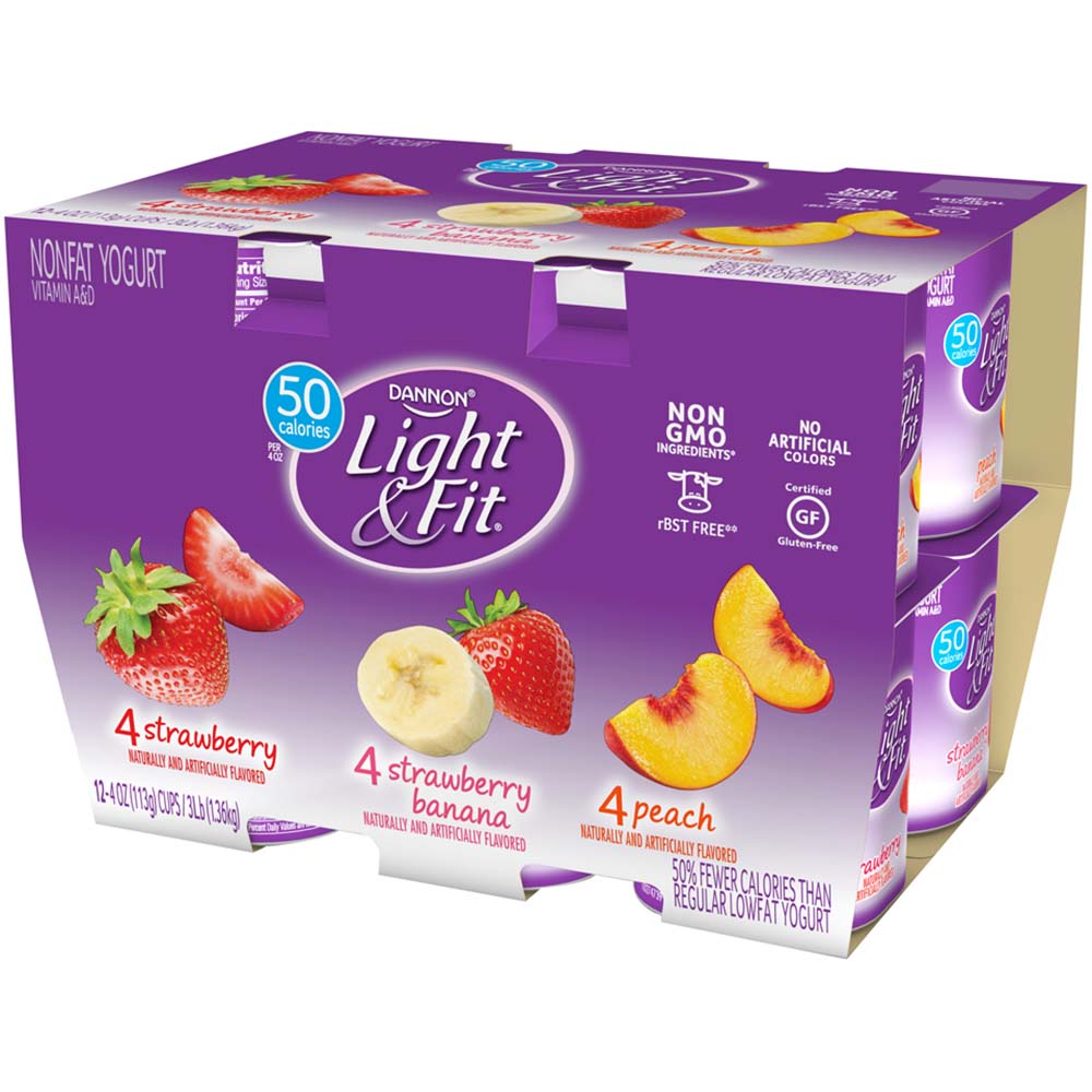 Light & Fit Strawberry, Strawberry Banana & Peach Yogurt, 4 Ounce -- 48 Per Case
