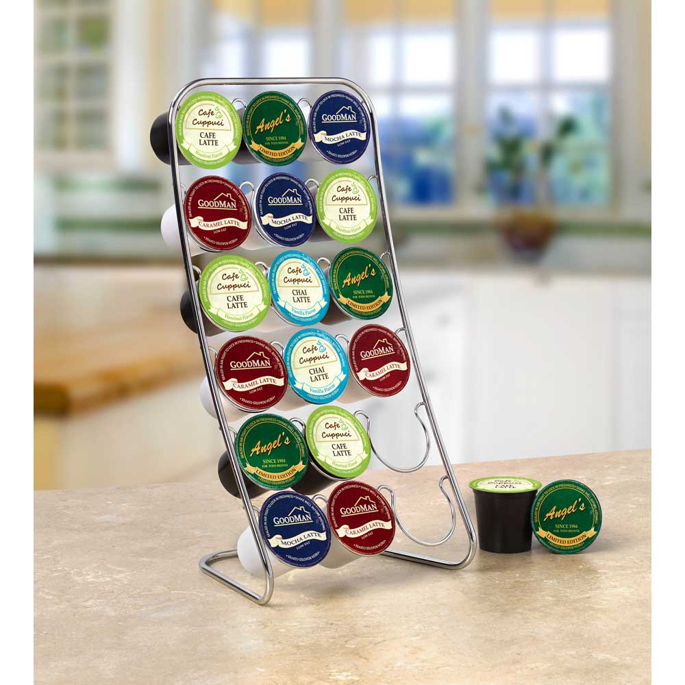 Spectrum Chrome Sleeved Easel Single 18 Cup Coffee Caddy, 12.5 X 5.5 X 6.5 Inch