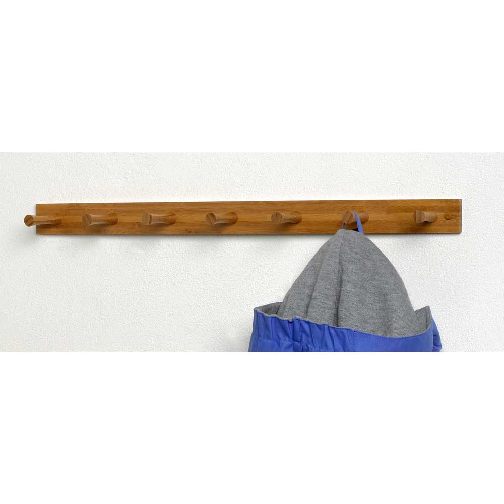 Spectrum Bamboo Wall Mount Seven Peg Wood Rack With Screws, 1.75 X 3.75 X 24 Inch