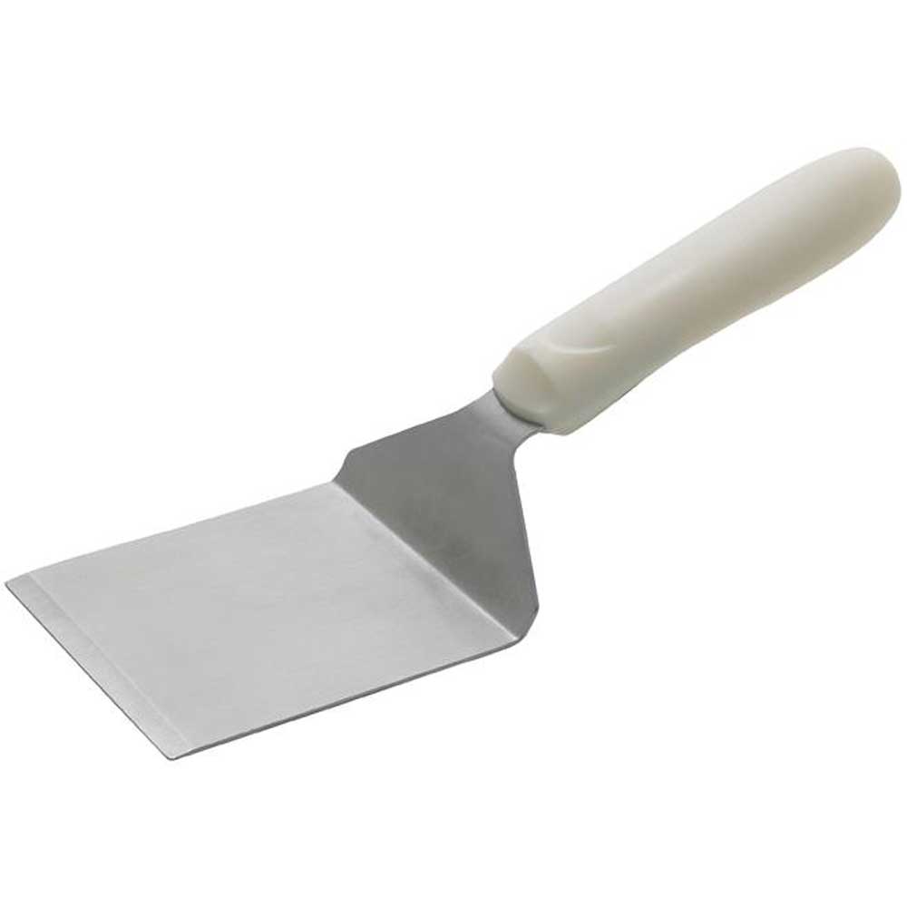 Winco Stainless Steel Satin Finish Offset Steak/burger Turner With White Polypropylene Handle, 4 1/8 X 3 3/4 Inch Blade -- 12 Per Case