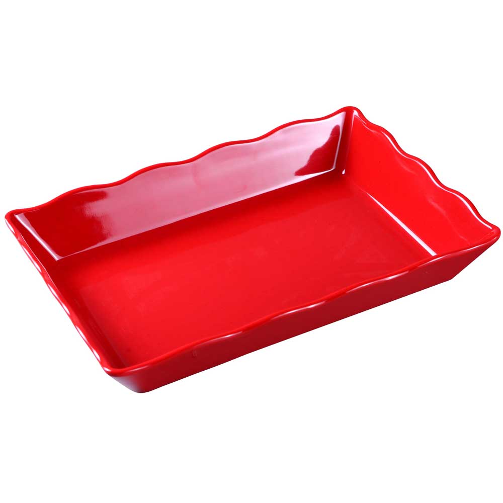 Yanco Melamine Rectangular Scalloped Edge Red Serving Tray, 14 X 9 1/2 X 2 Inch -- 6 Per Case