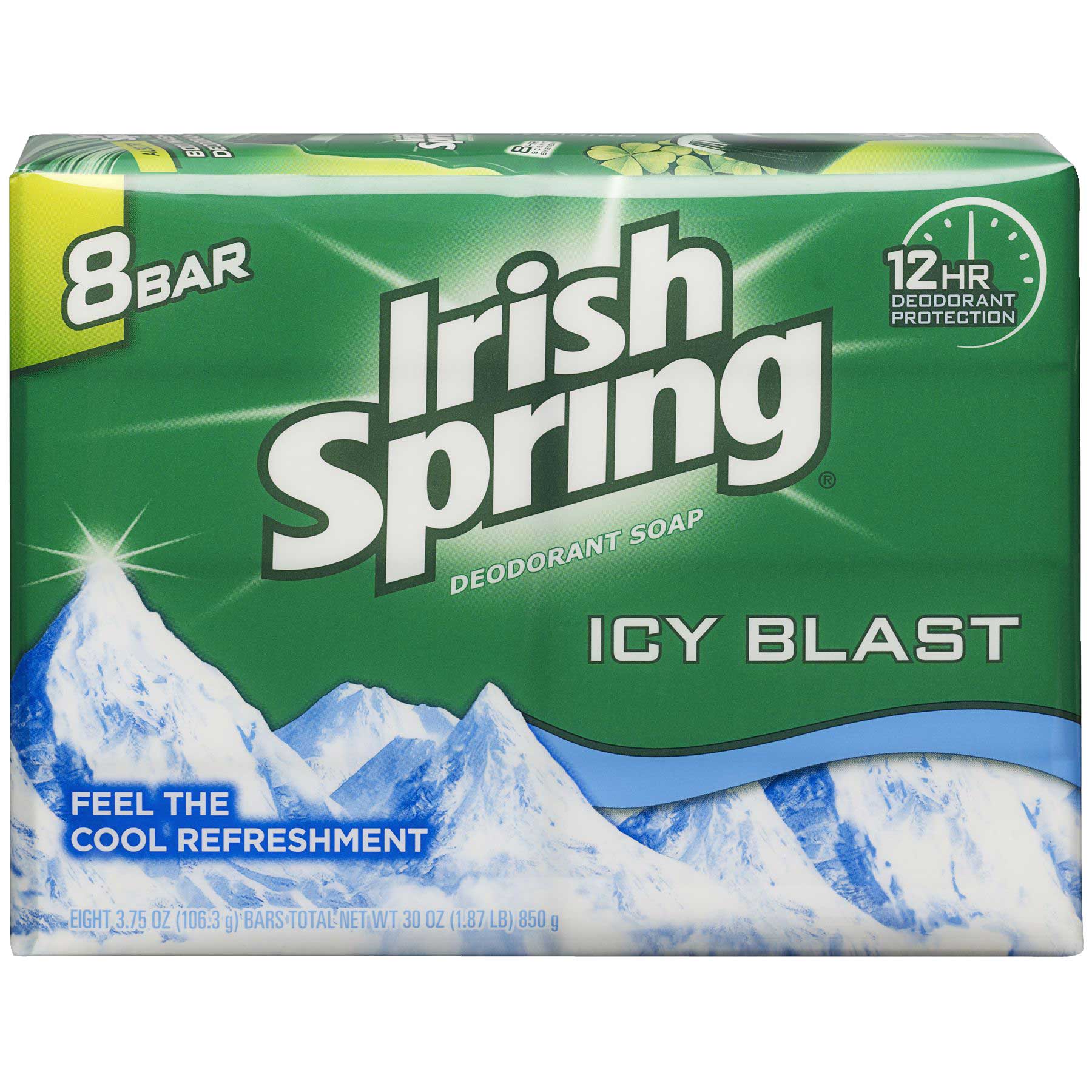 Irish Spring Icy Blast Deodorant Bar Soap, 30 Ounce, 8 Count -- 9 Per Case