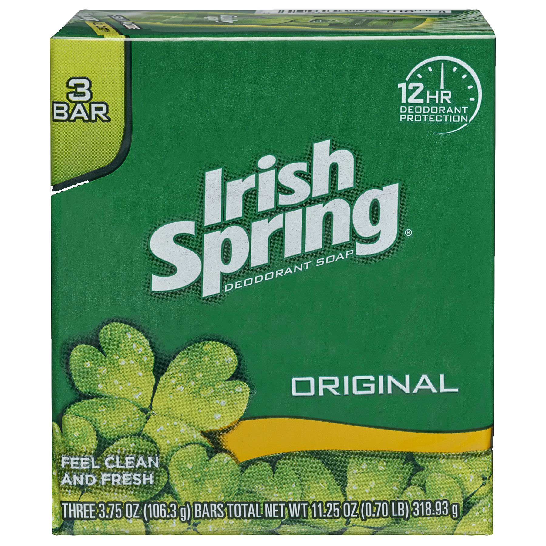 Irish Spring Original Deodorant Bar Soap, 11.25 Ounce, 3 Count -- 18 Per Case