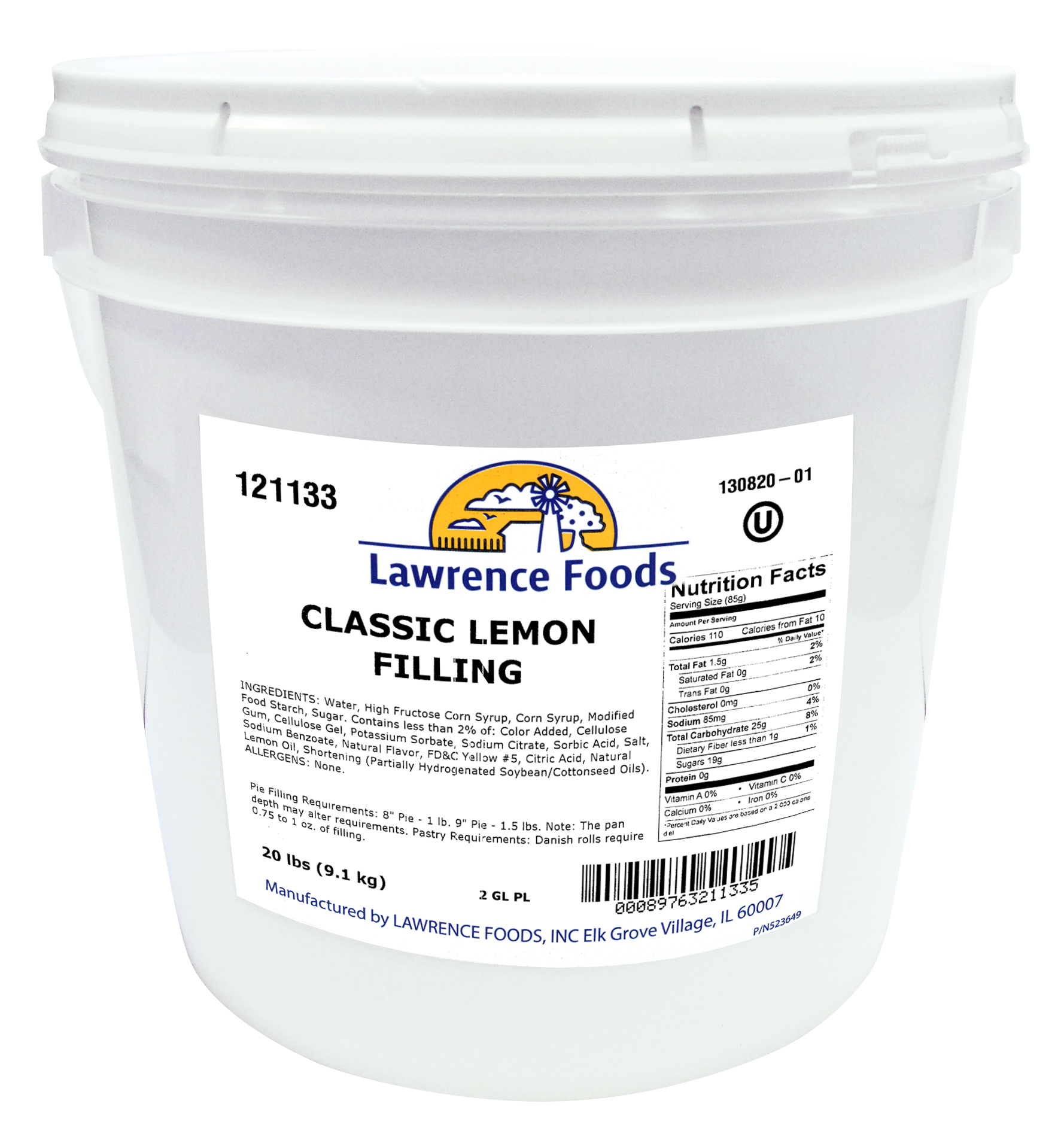 Lawrence Foods Lemon Filling, 2 Gallon