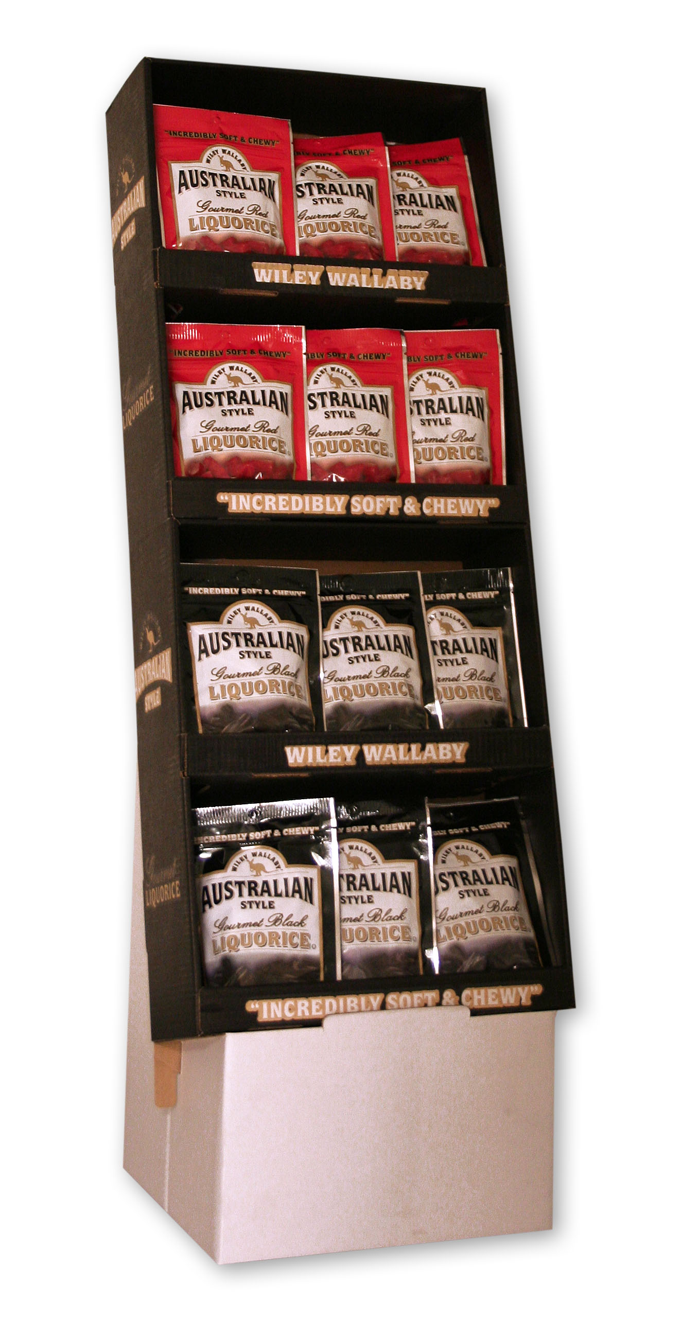 Wiley Wallaby Red and Black Licorice - Shipper Display -- 40 per case.