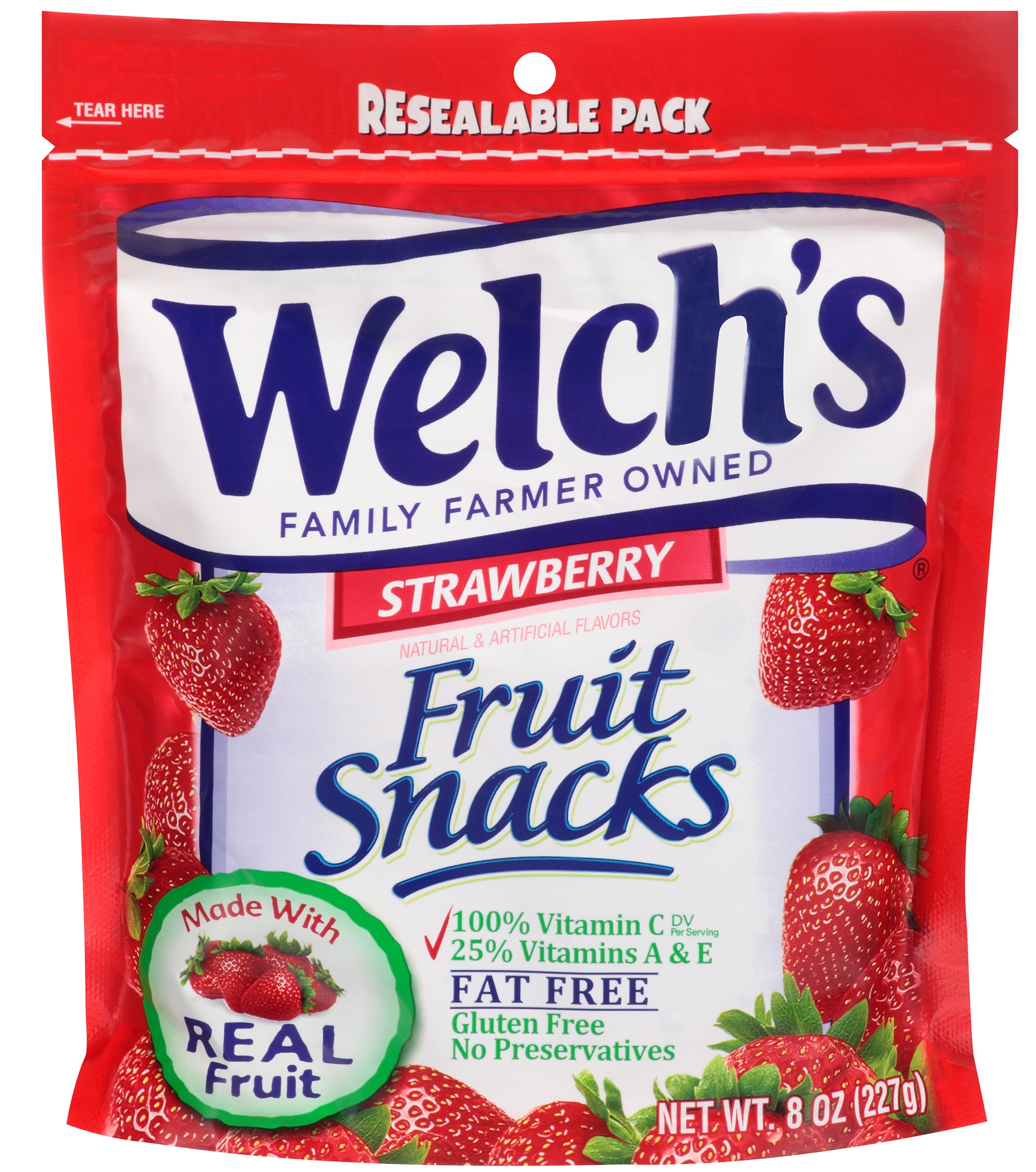 Welch's Resealable Pack Strawberry Fruit Snacks, 8 Ounce -- 9 Per Case