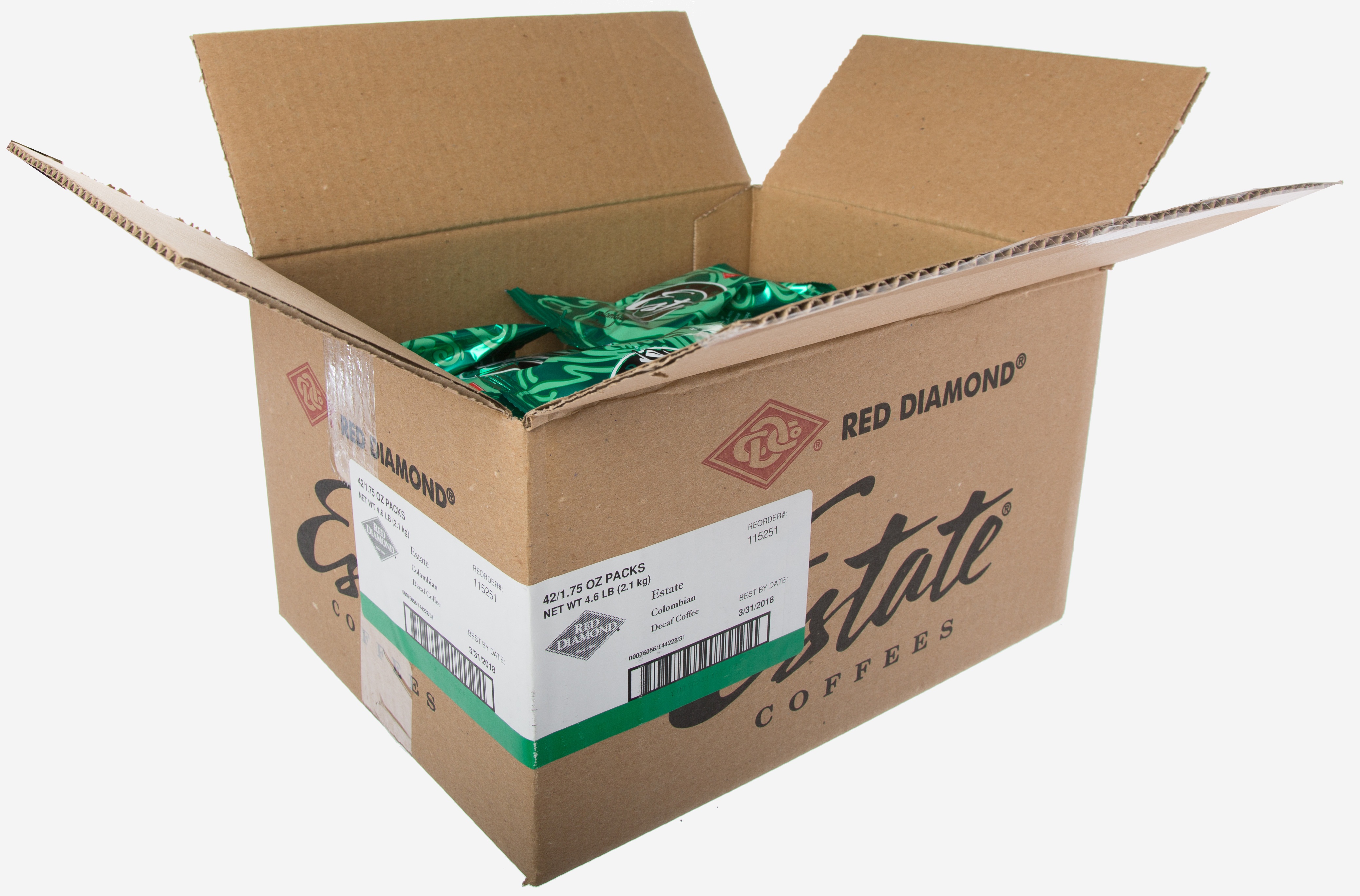 Red Diamond Estate Columbian Decaf Coffee, 1.75 Ounce -- 42 Per Case
