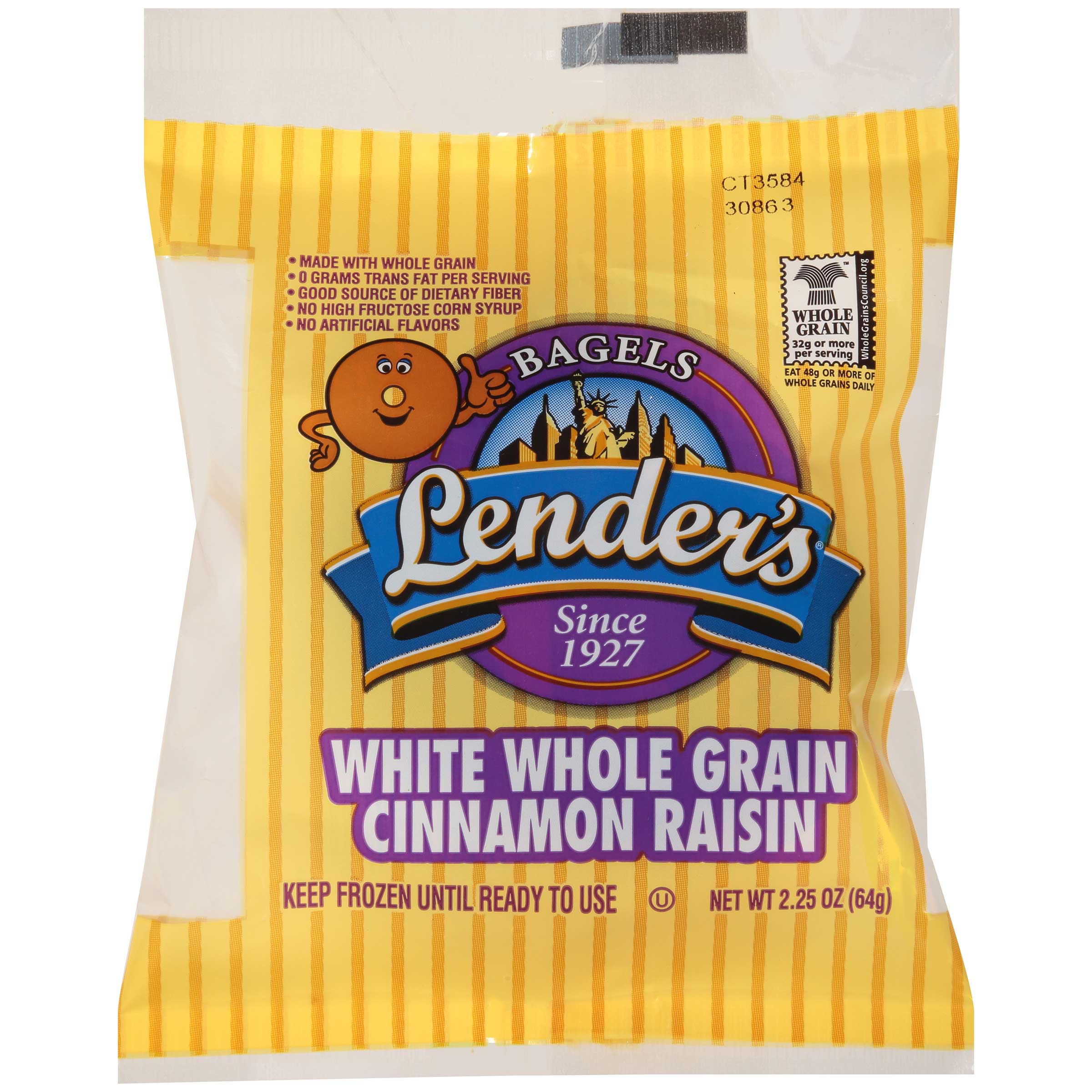 Lender's White Whole Grain Cinnamon Raisin Bagel, 2.25 Ounce -- 72 Per Case