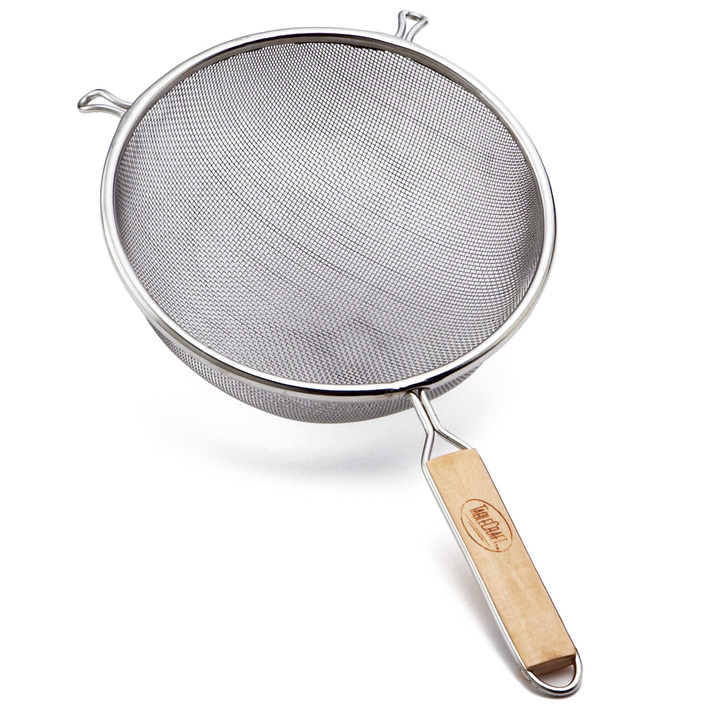 Tablecraft Tin Plated Single Fine Mesh Strainer With Wood Handle, 4 3/4 Inch Diameter