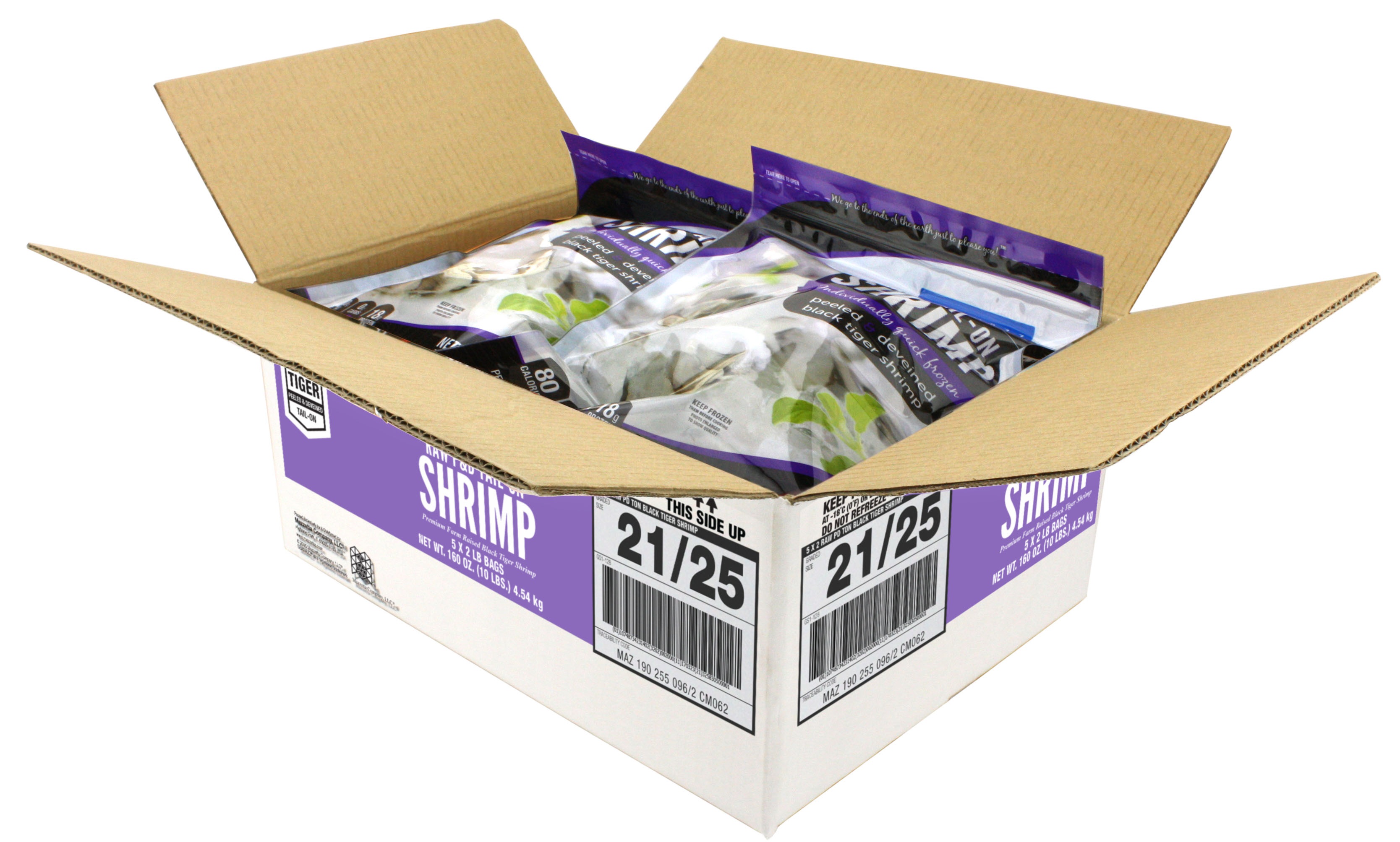 Seamazz 21/25 Raw Tail On Tiger Shrimp, 2 Pound -- 5 per case.