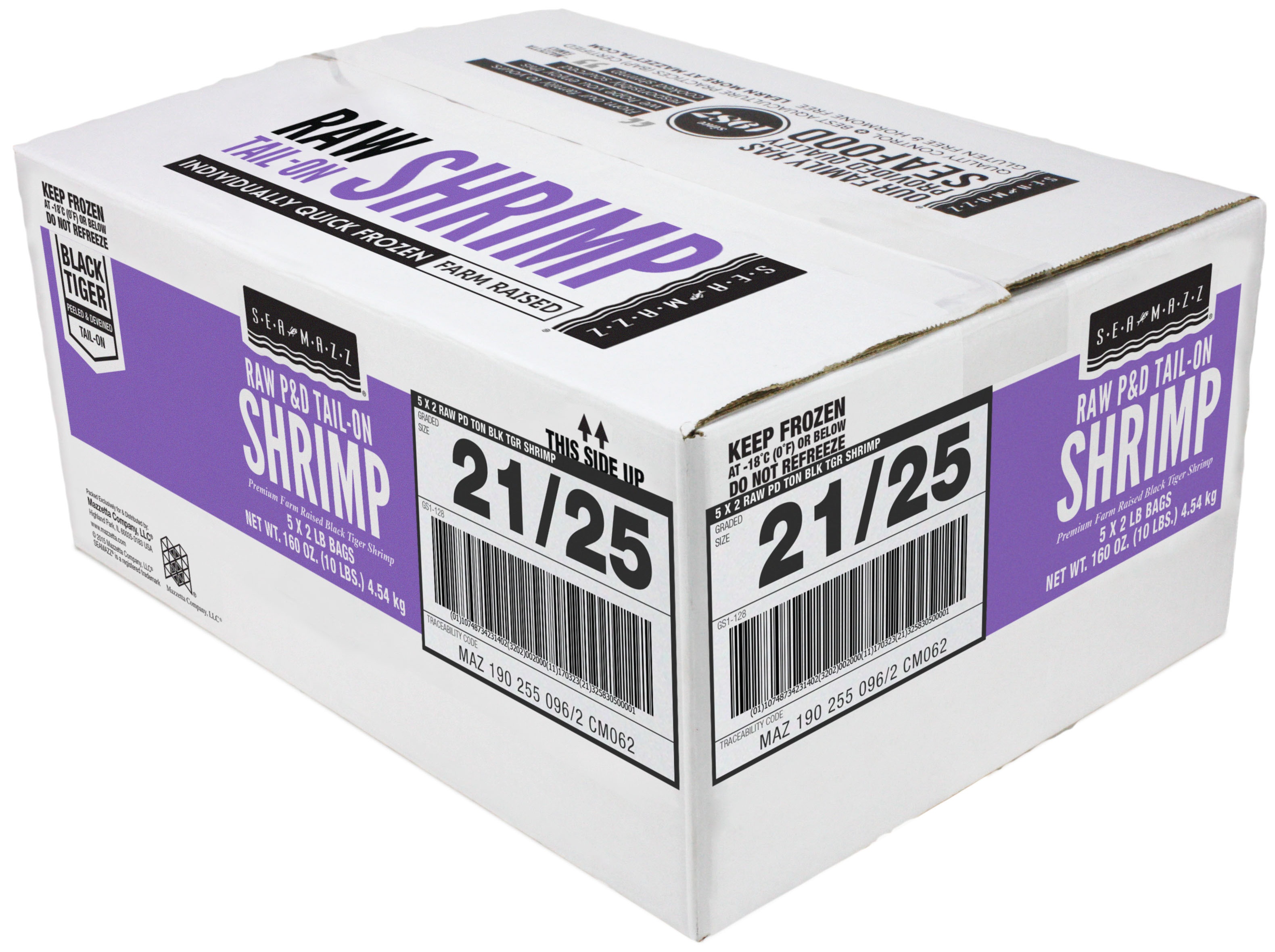 Seamazz 21/25 Raw Tail On Tiger Shrimp, 2 Pound -- 5 per case.