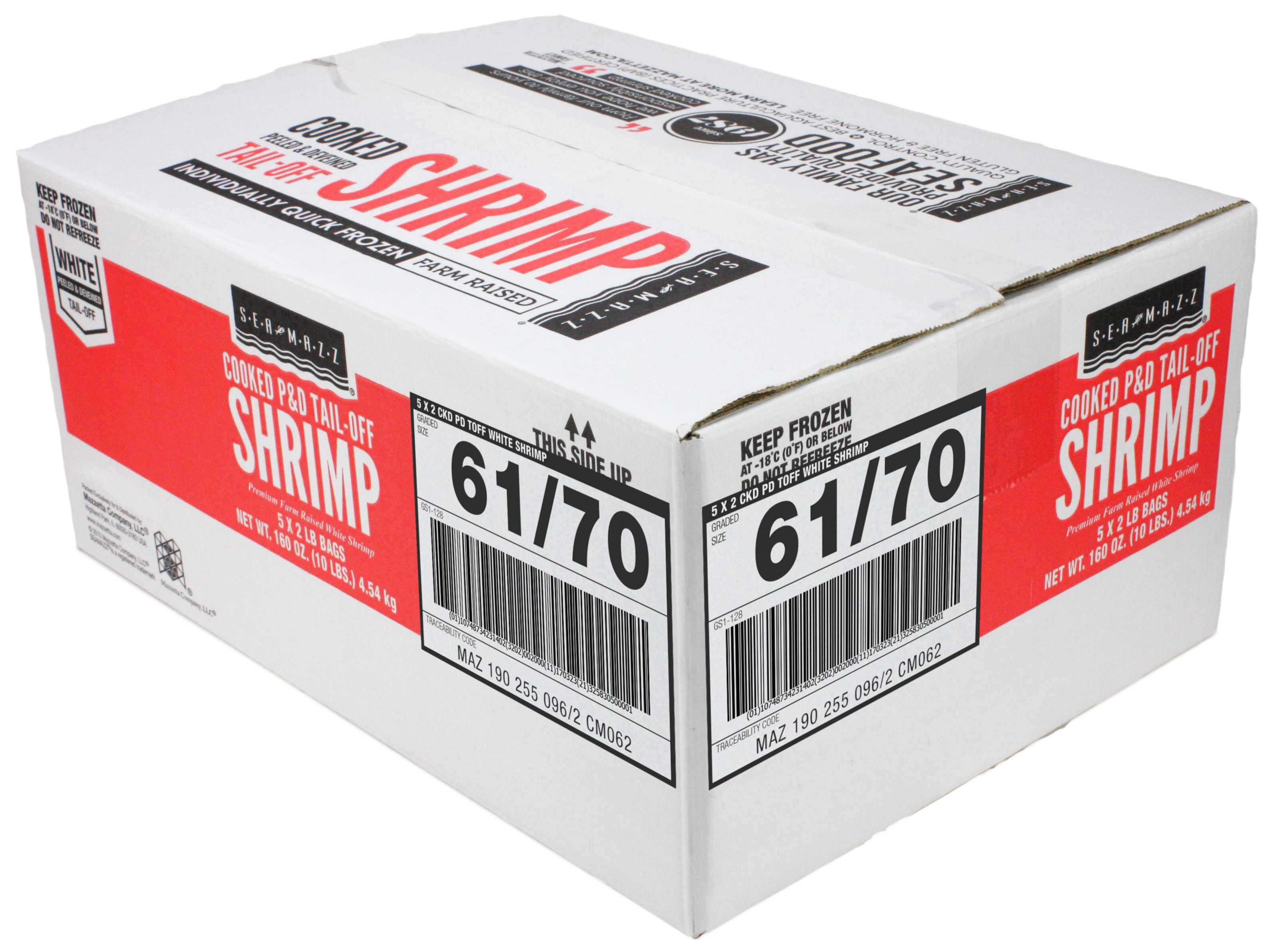 Seamazz 61/70 Cooked Tail Off White Shrimp, 2 Pound -- 5 per case.