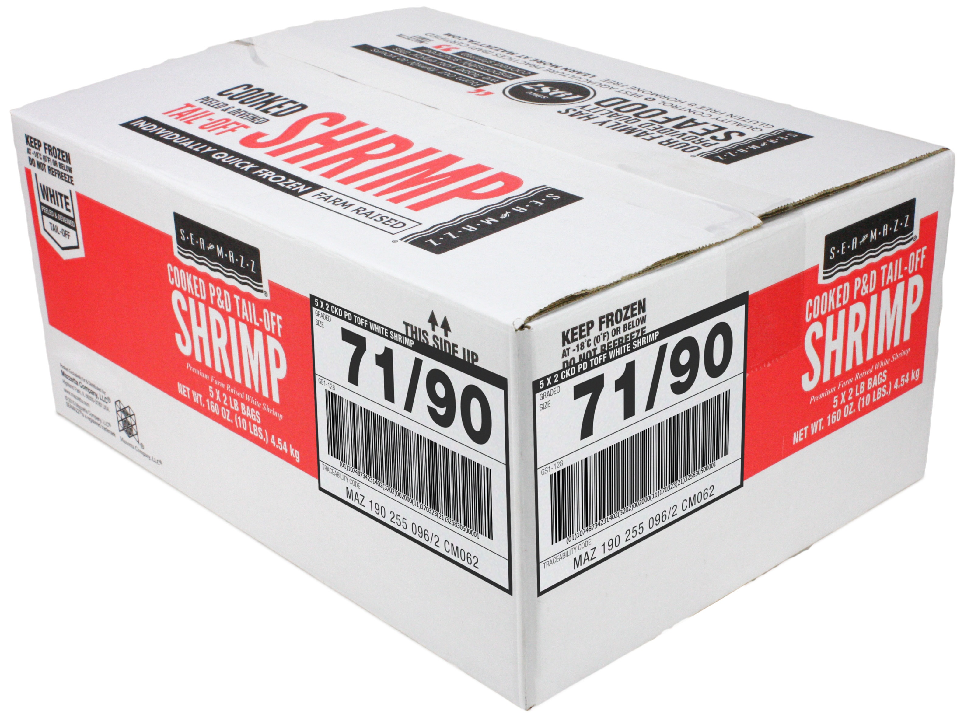 Seamazz 71/90 Cooked Tail Off White Shrimp, 2 Pound -- 5 per case.