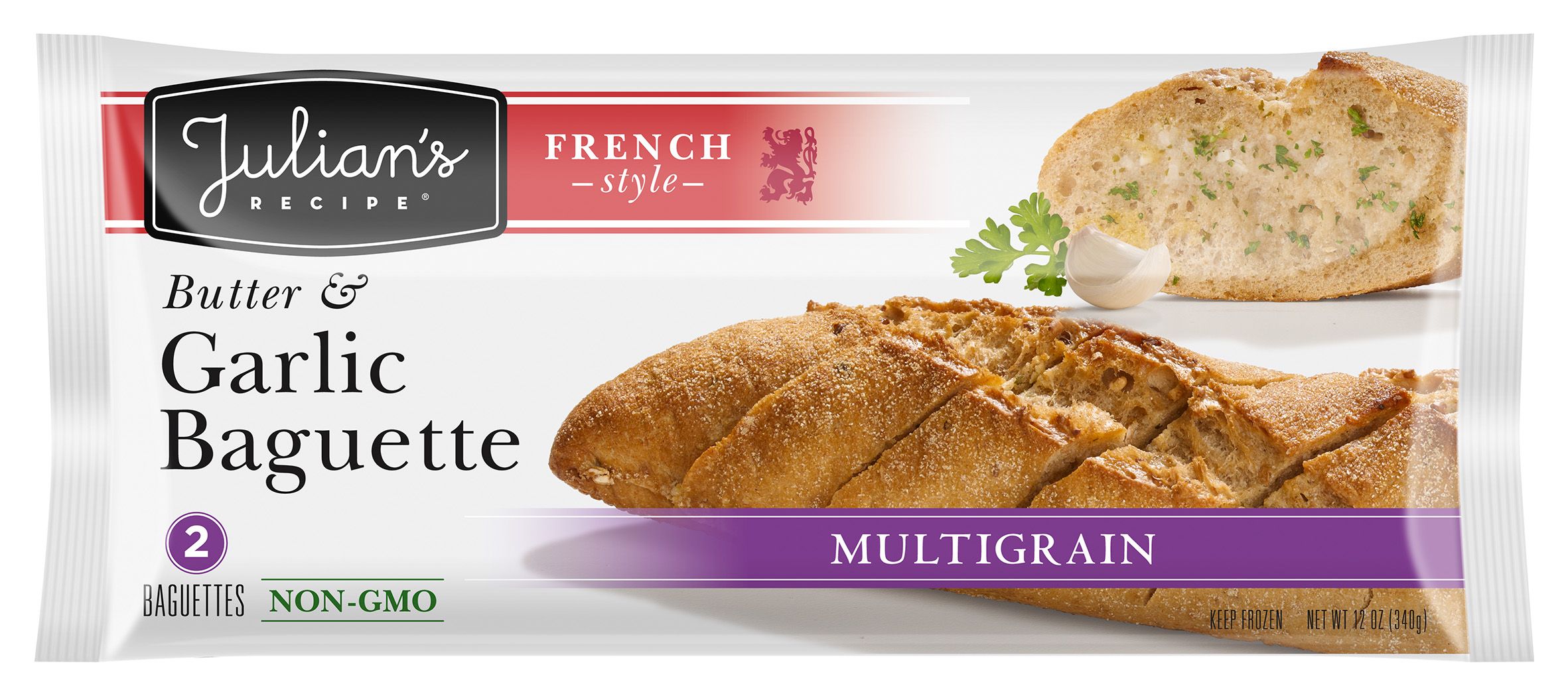Julians Butter and Garlic Multigrain Baguette, 12 Ounce -- 12 per case.