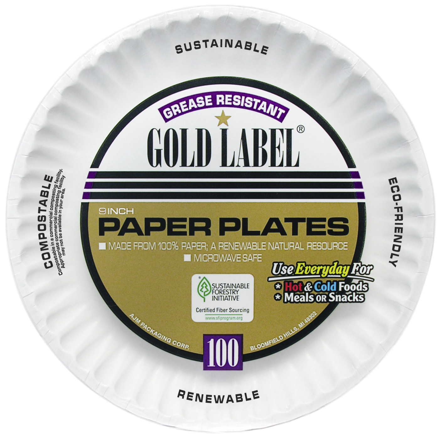 AJM Packaging Coated Gold Label Paper Plate Case FoodServiceDirect