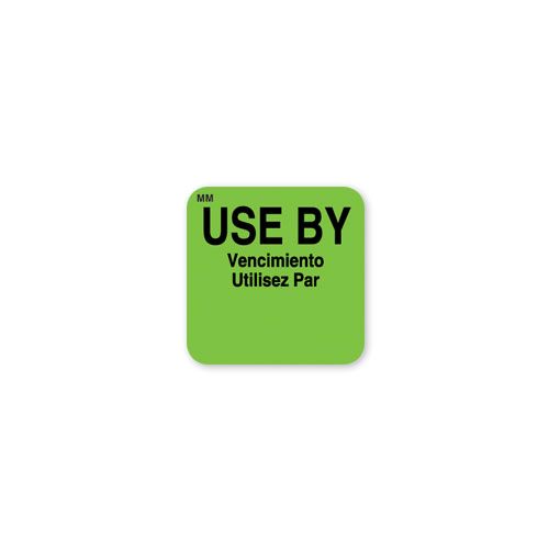Daymark Movemark Square Fluorescent Green Use By Food Label, 1 X 1 Inch -- 12 Per Case