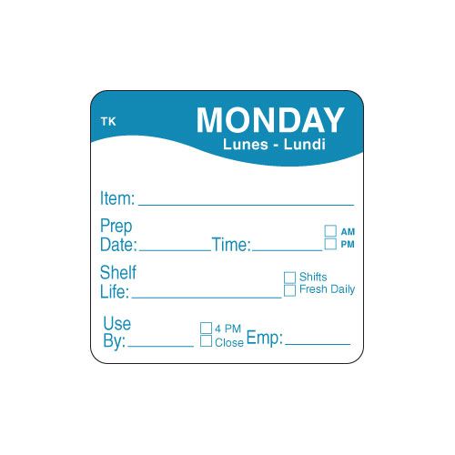 Daymark Toughmark Monday 2 X 2 Inch Day Of The Week Labels, 500 Count -- 576 Per Case