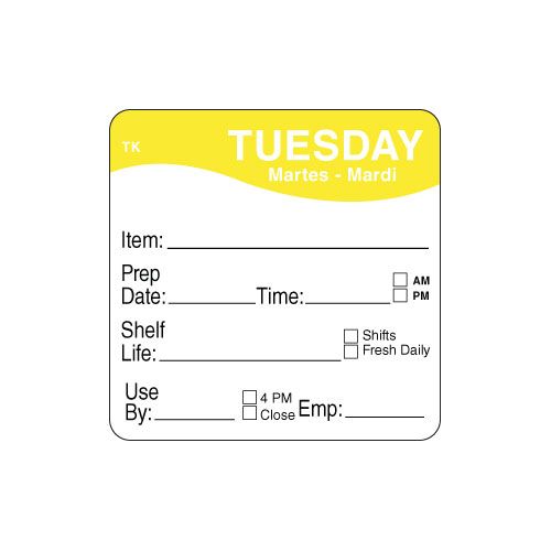 Daymark Toughmark Tuesday 2 X 2 Inch Day Of The Week Labels, 500 Count -- 576 Per Case