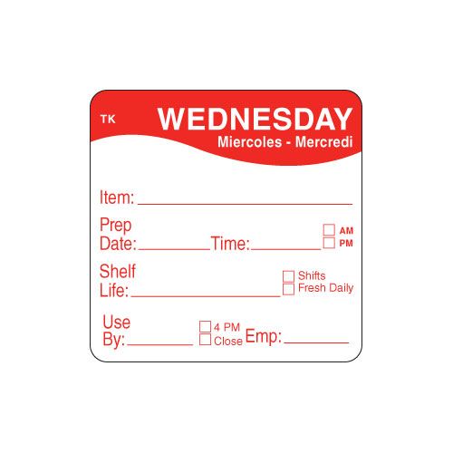 Daymark Toughmark Wednesday 2 X 2 Inch Day Of The Week Labels, 500 Count -- 576 Per Case