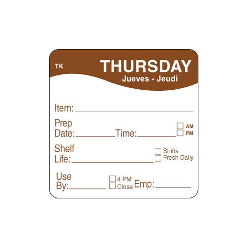 Daymark Toughmark Thursday 2 X 2 Inch Day Of The Week Labels, 500 Count -- 576 Per Case