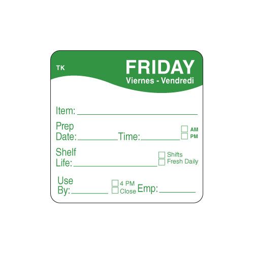 Daymark Toughmark Friday 2 X 2 Inch Day Of The Week Labels, 500 Count -- 576 Per Case