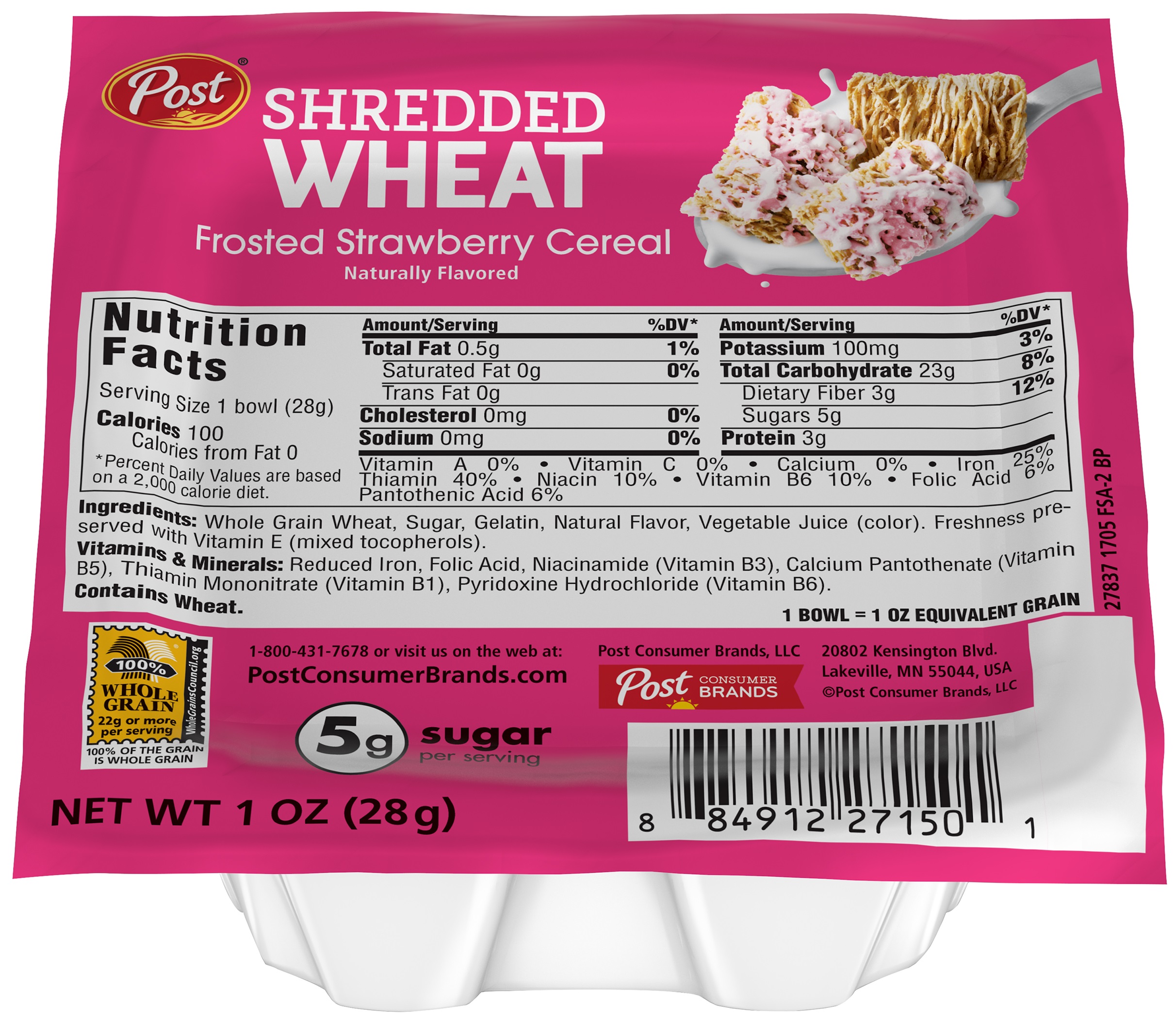 Post Shredded Wheat Frosted Strawberry Cereal, 1 Ounce -- 96 per case.