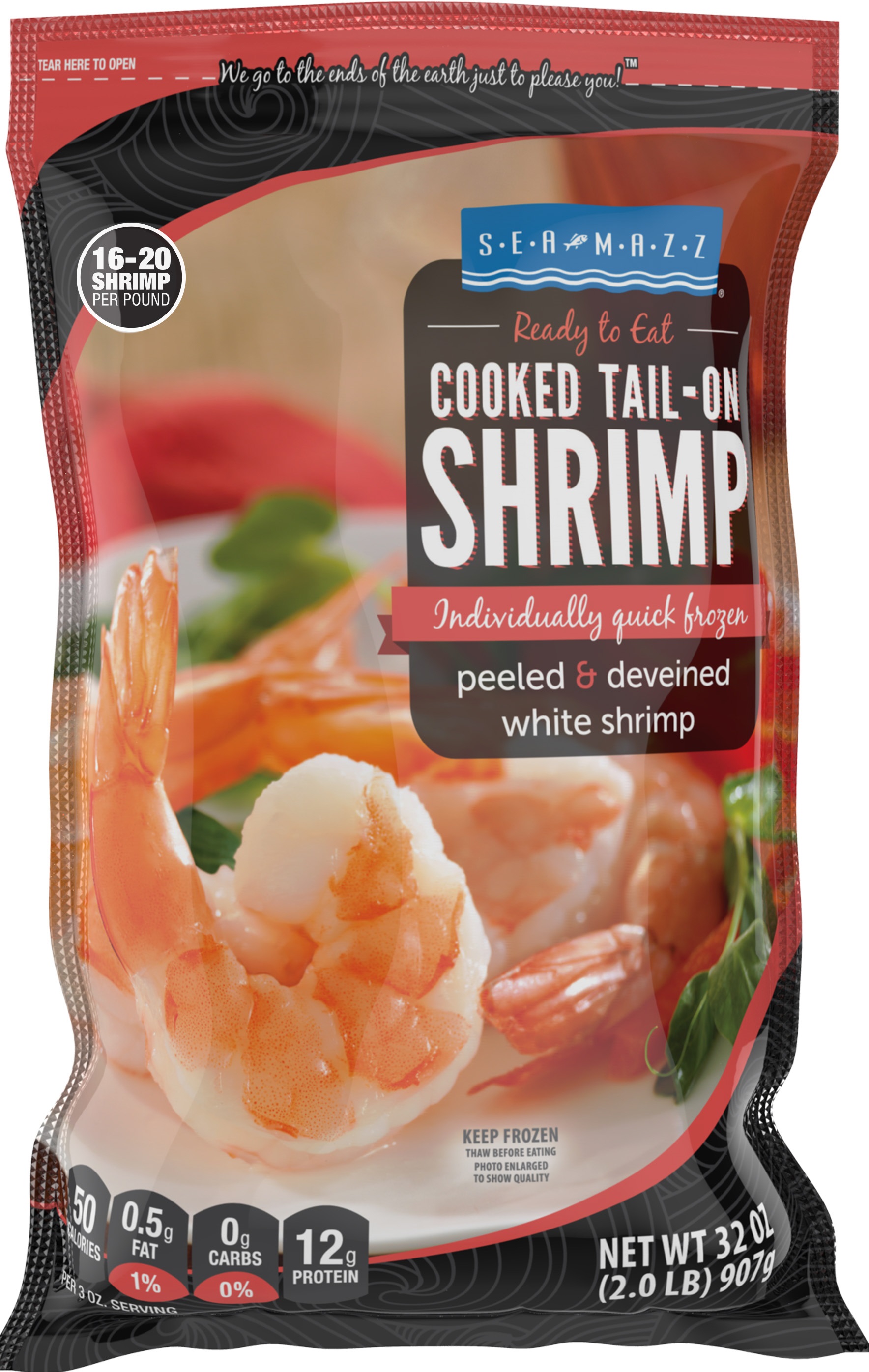 Seamazz 16/20 Peeled and Deveined Tail on Cooked White Shrimp, 2 Pound -- 5  per case.