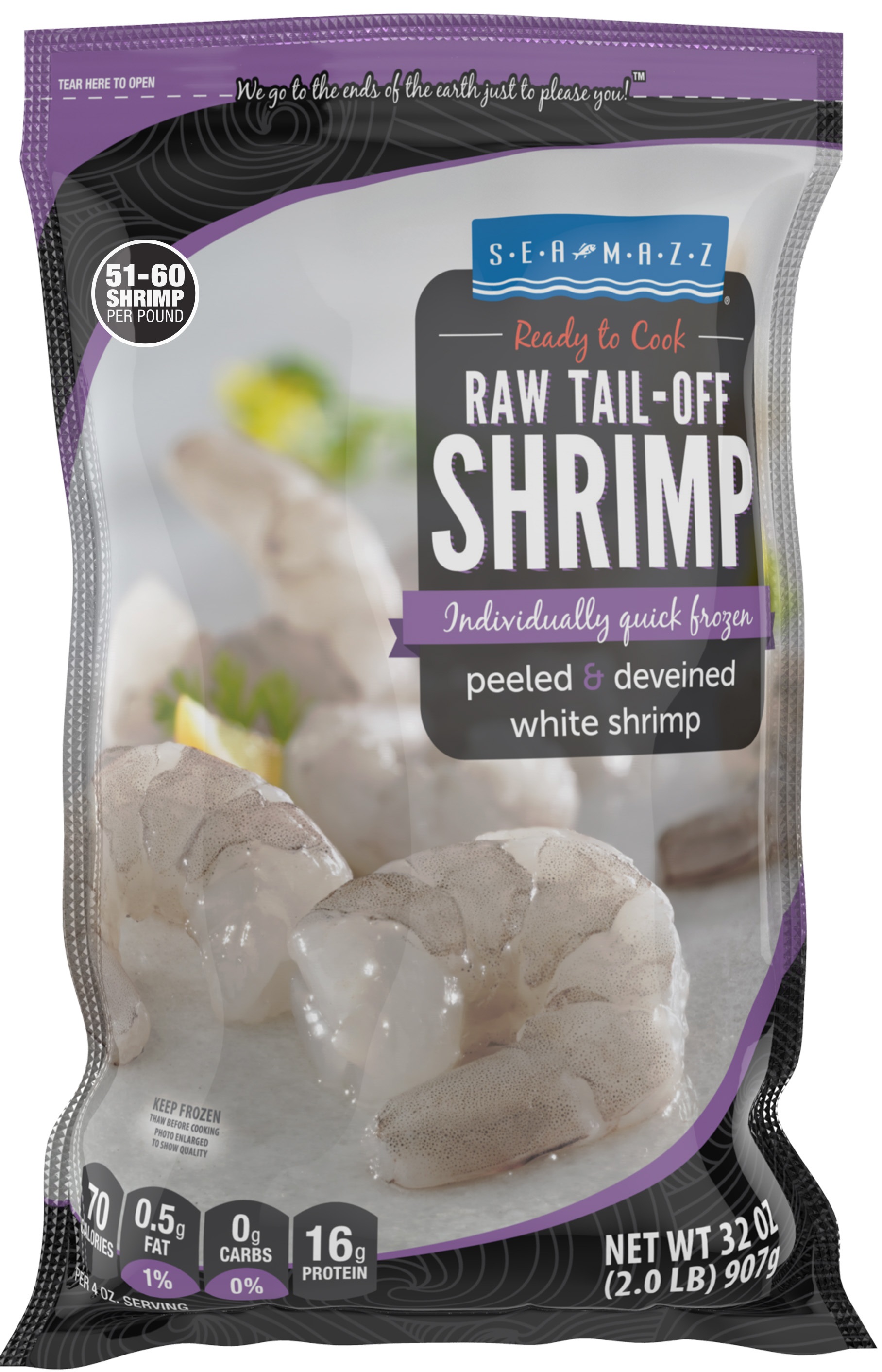 Seamazz 51/60 Count Peeled and Deveined Tail Off Raw White Shrimp