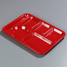 Carlisle Red Heavy Weight 6 Compartment Left-hand Melamine Tray -- 12 Per Case
