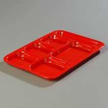 Carlisle Red Heavy Weight 6 Compartment Right-hand Melamine Tray -- 12 Per Case