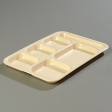 Carlisle Tan Heavy Weight 6 Compartment Right-hand Melamine Tray -- 12 Per Case